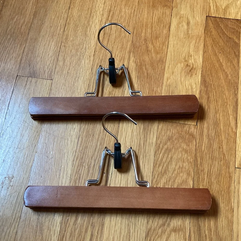 Wooden Pants Hangers with Metal Hooks - Set of 2